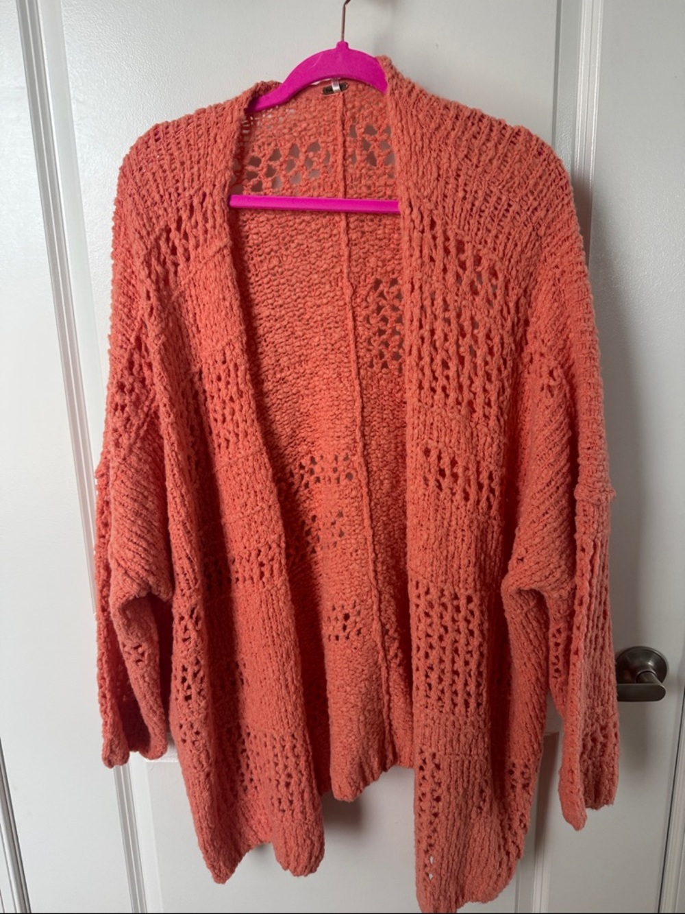 Free People Open-Front Chunky Knit Cardigan - Coral